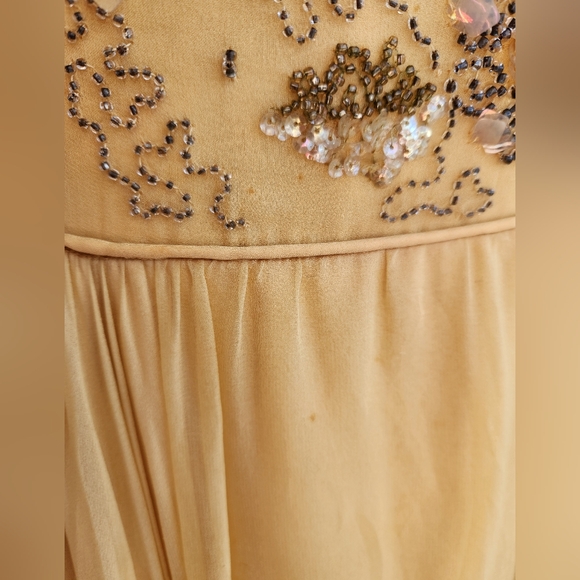 Malcom Starr Vintage 1960s Hand Beaded Yellow Silk Chiffon Dress Size? - Picture 8 of 16